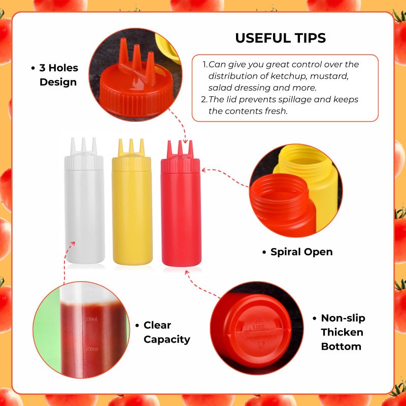 beyonday Seasoning Squeeze Bottles, 3 Hole Ketchup Mustard Dressing Squeeze Squirt Bottles, Salad Sauce Condiment Cream Squeeze Bottles for Kitchen Restaurant Bakery (24oz, White) - Image 5